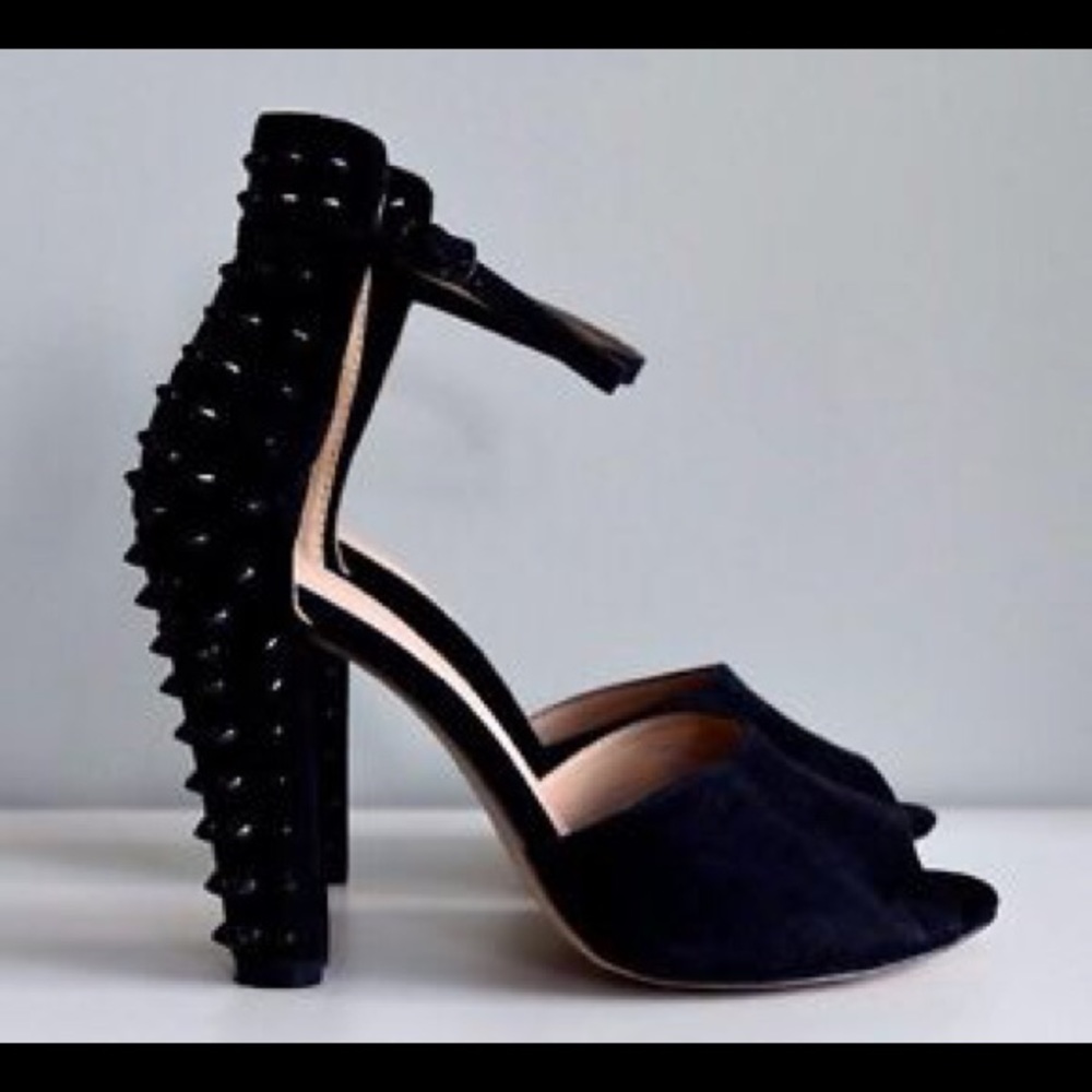 Zara Studded black Ankle Strap Peep Toe Heels